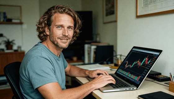 Trader working on a laptop